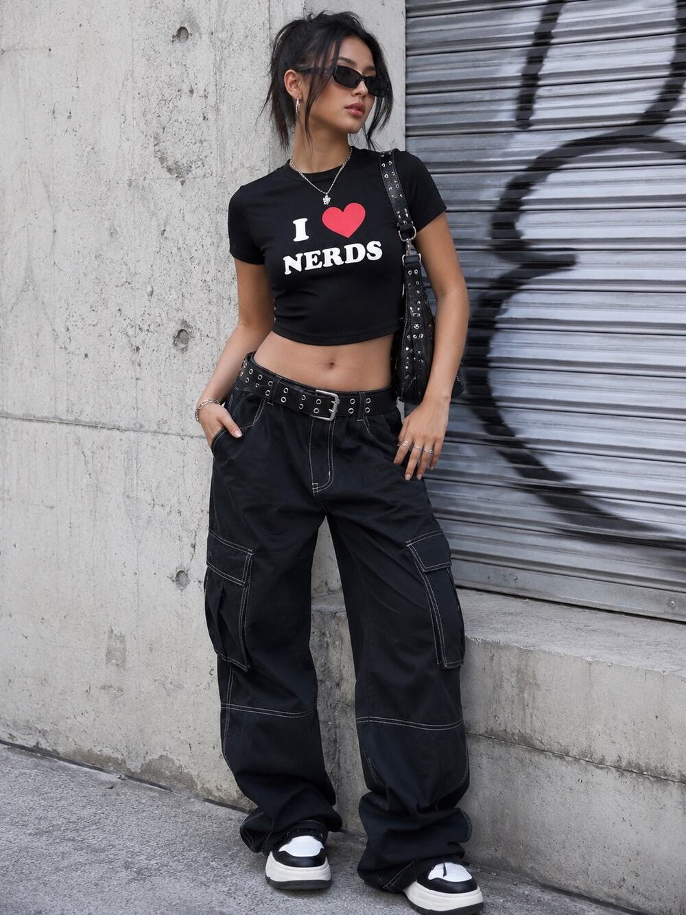 SHEIN I ❤️ NERDS Black Graphic Baby Tee Crop Top Small Geek Gamer Nerd Core